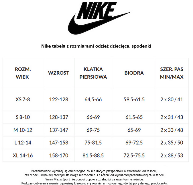Nike tabela z rozmiarami odzież dziecięca, spodenki.JPG (206 KB)