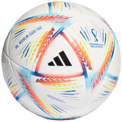 Piłka nożna adidas Al Rihla League Junior J350 biało-pomarańczowo-niebieska H57795