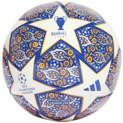 Piłka nożna adidas Junior UCL League Istanbul 290 biało-niebiesko-pomarańczowa HU1575