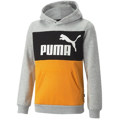 Bluza dla dzieci Puma ESS Block Hoodie FL B szaro-pomarańczowo-czarna 849081 04