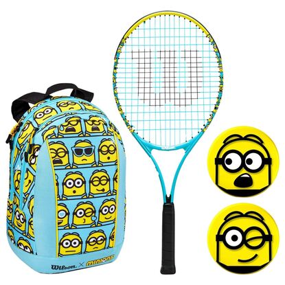 Rakieta do tenisa ziemnego Wilson Minions 2.0 Junior Kit 25 z plecakiem 3 7/8 niebiesko-żółta WR097510F