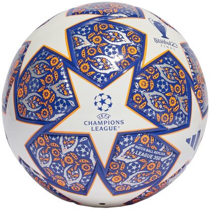 Piłka nożna adidas Junior UCL 350 League Istanbul biało-niebiesko-pomarańczowa HT9008
