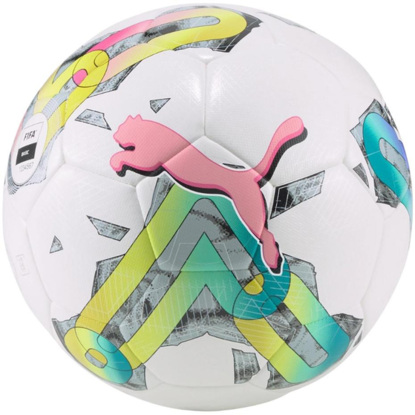 Piłka nożna Puma Orbita 4 HYB FIFA Basic biało-zielono-różowa 83778 01