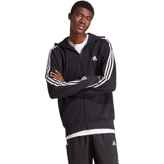 Bluza męska adidas Essentials French Terry 3-Stripes Full-Zip Hoodie czarna IC0433