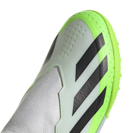 Buty piłkarskie dla dzieci adidas X Crazyfast.3 Laceless TF biało-zielone IE1499