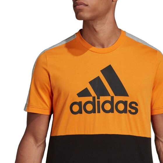 Koszulka męska adidas Essentials Colorblock Single Jersey Tee pomarańczowo-czarna HE4328