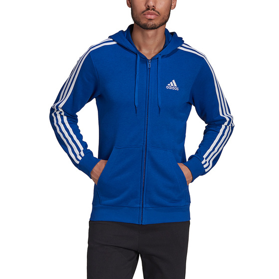 Bluza męska adidas Essentials French Terry 3-Stripes Full-Zip Hoodie niebieska HE4427