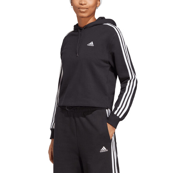 Bluza damska adidas Essentials 3-Stripes French Terry Crop Hoodie czarna IC8767