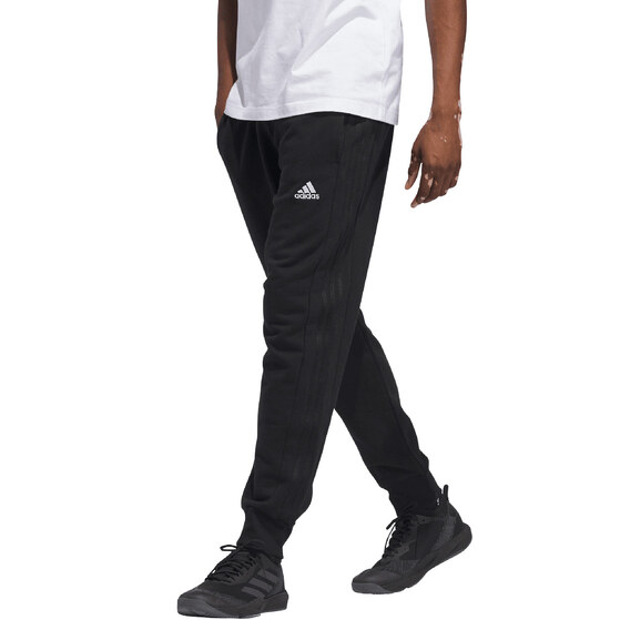 Spodnie męskie adidas Essentials French Terry Tapered Cuff 3-Stripes czarne HZ2218