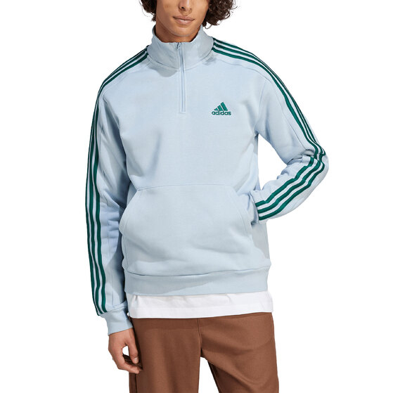 Bluza męska adidas Essentials Fleece 3-Stripes 1/4-Zip błękitna IJ8909